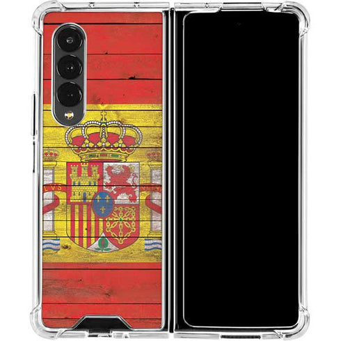 Spain Flag Dark Wood Galaxy Z Fold4 5G Clear Case